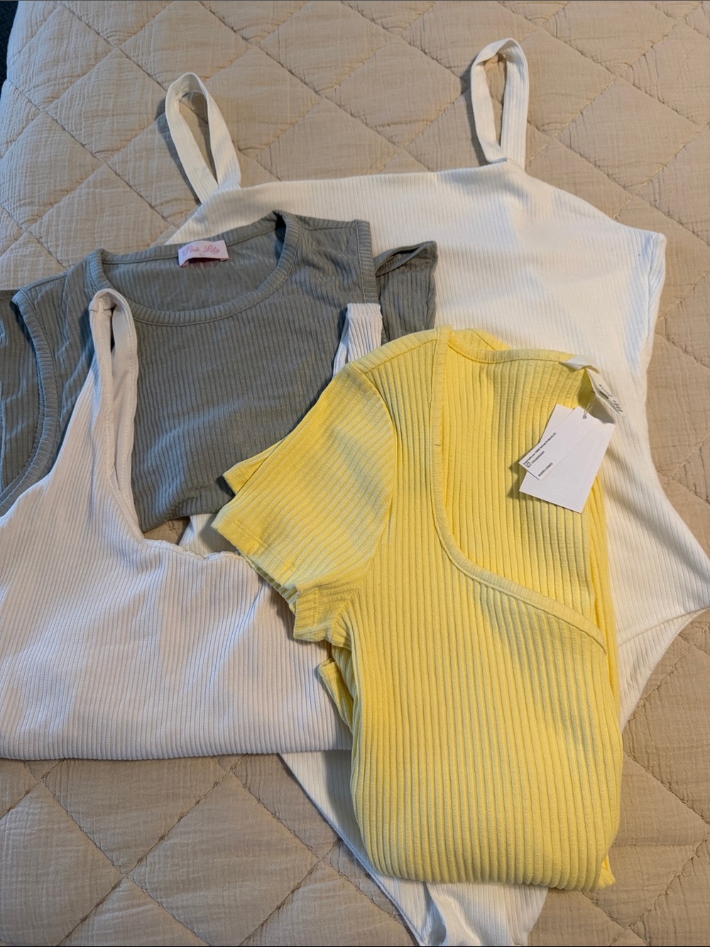 4 Bodysuits H&M Pink Lily clean,nwt, wht lined wht square neck PL ribbed See pix